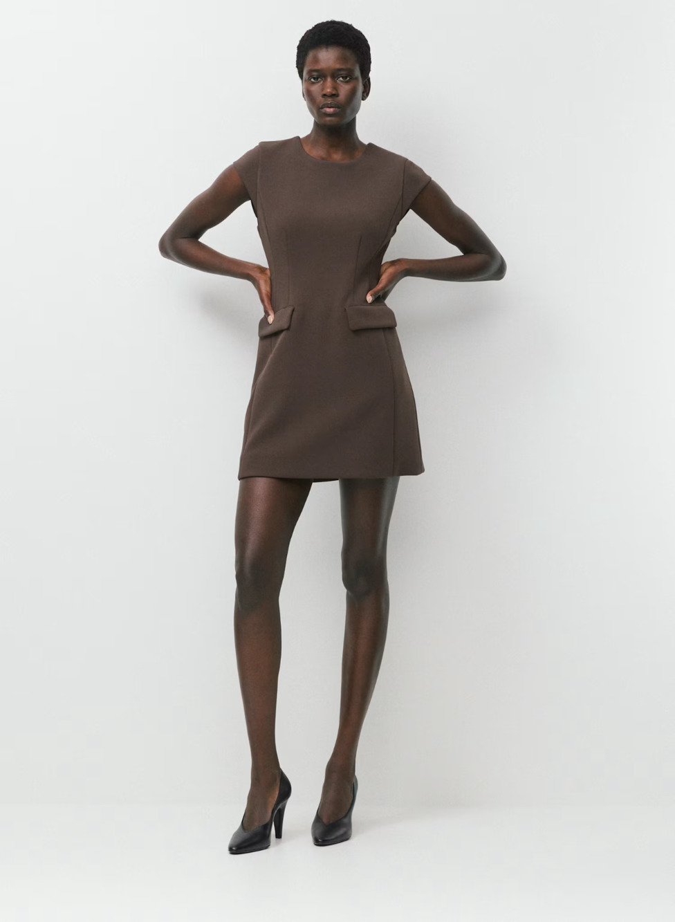 Babaton Aritzia FigureKnit Priestly Dress Size S Rich Mocha Brown Mini Sheath